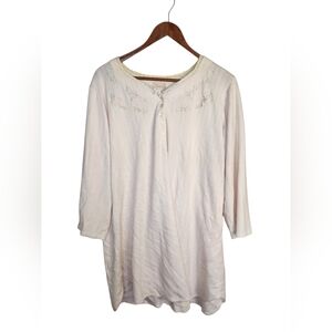 Barbizon Soft Ribbed Sleep Shirt Nightgown Floral Embroidery Large